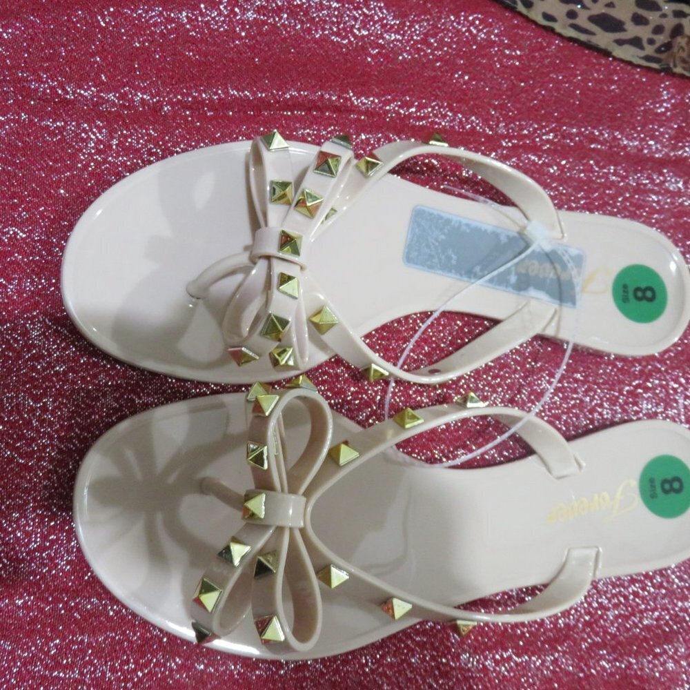 BOGO Forever Jelly Cream Sandals gold stud embellished sandals flats Various - Picture 2 of 3